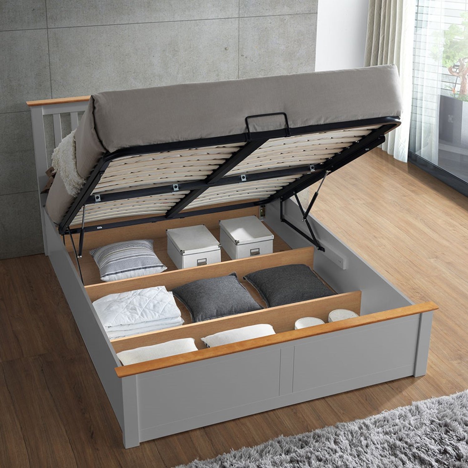 Malmo Pearl Grey Wooden Ottoman Bed