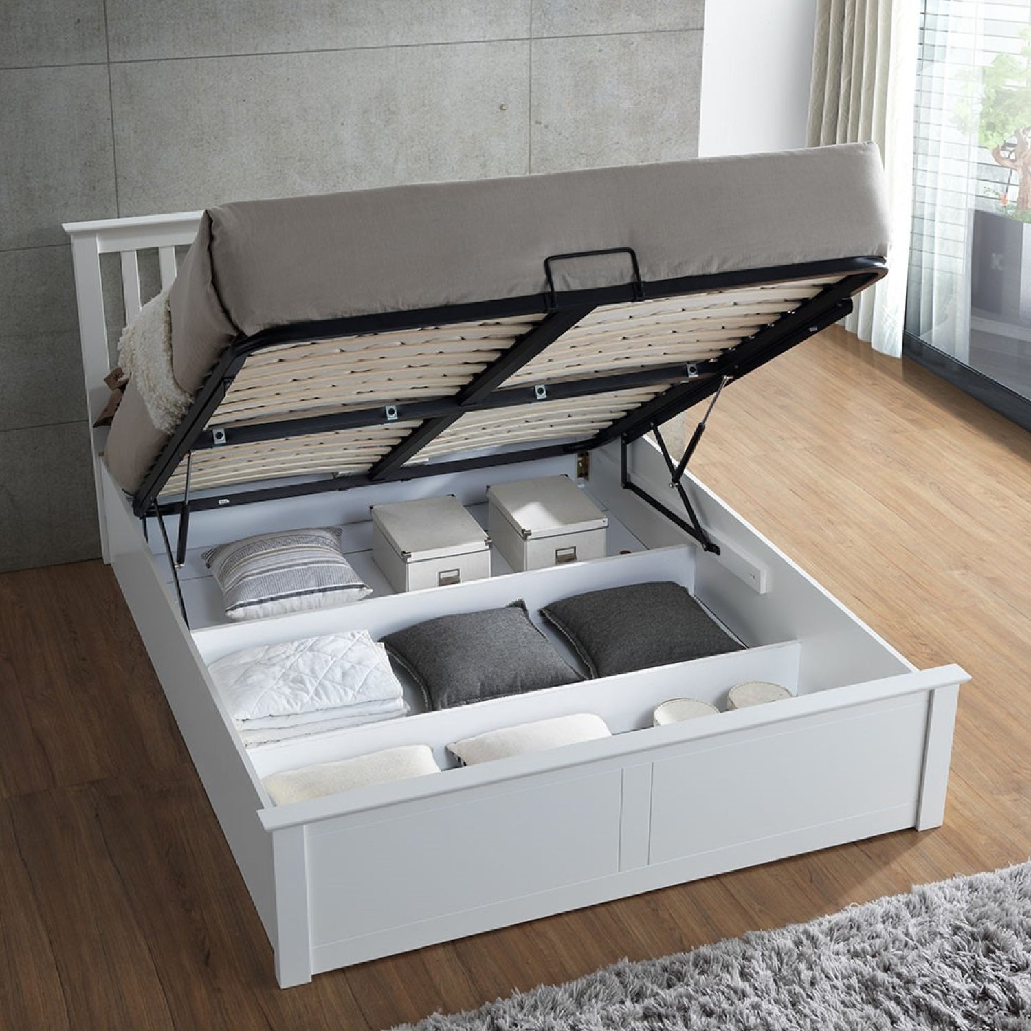 Malmo White Wooden Ottoman Bed