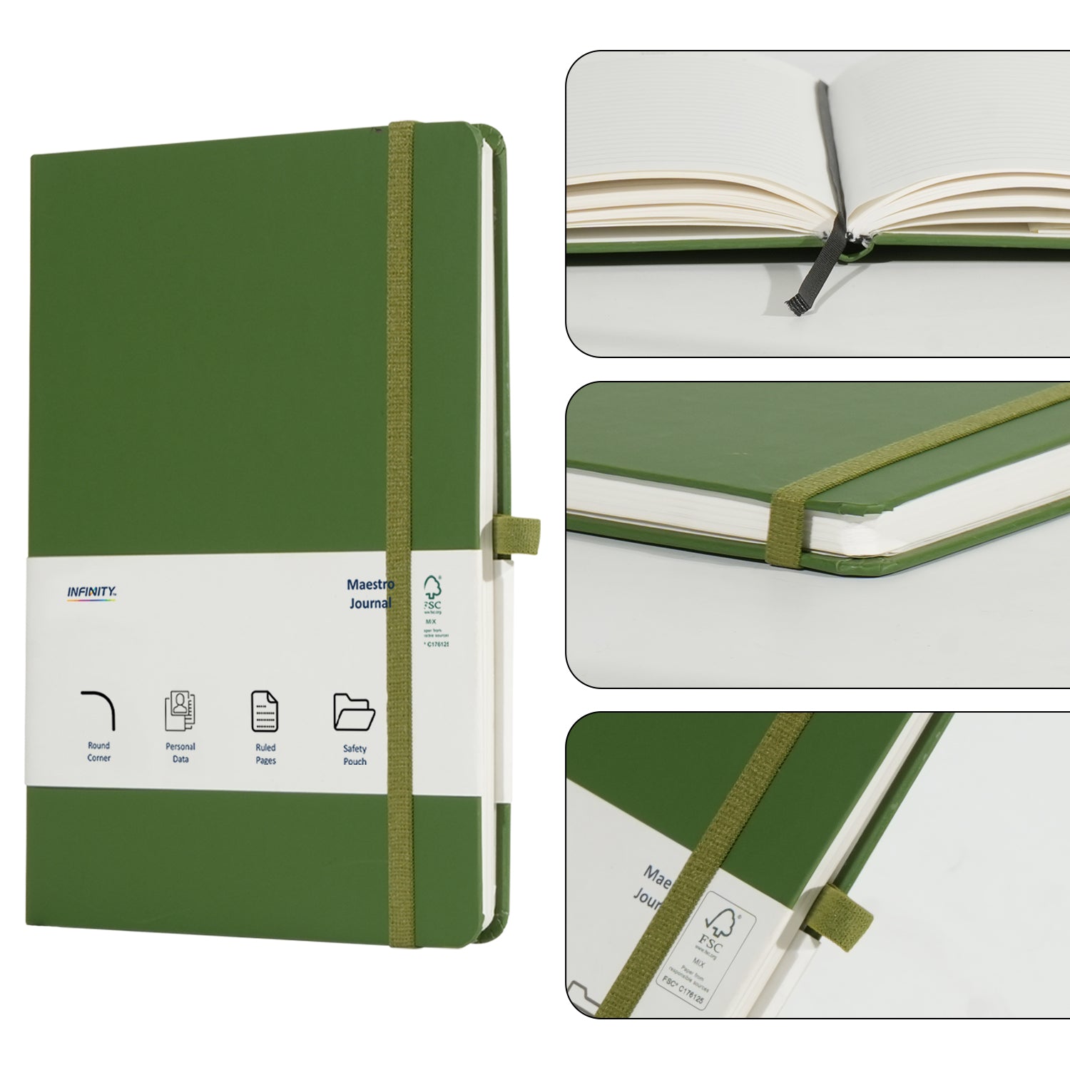 A5 Maestro Journal Notebook with Lined Pages, 160 Pages, Green