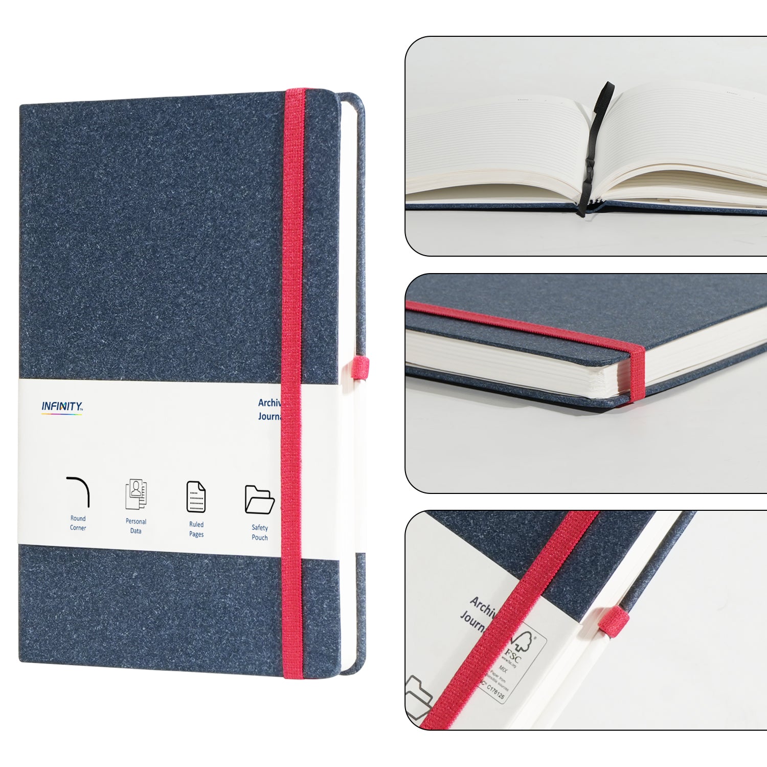 A5 Archive Ruled Paper Journal Notebook, 224 Pages, Marine