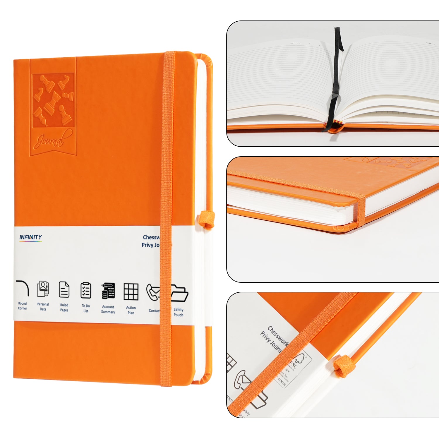 A5 Chess Works Privy Journal Notebooks, 256 Pages, Orange