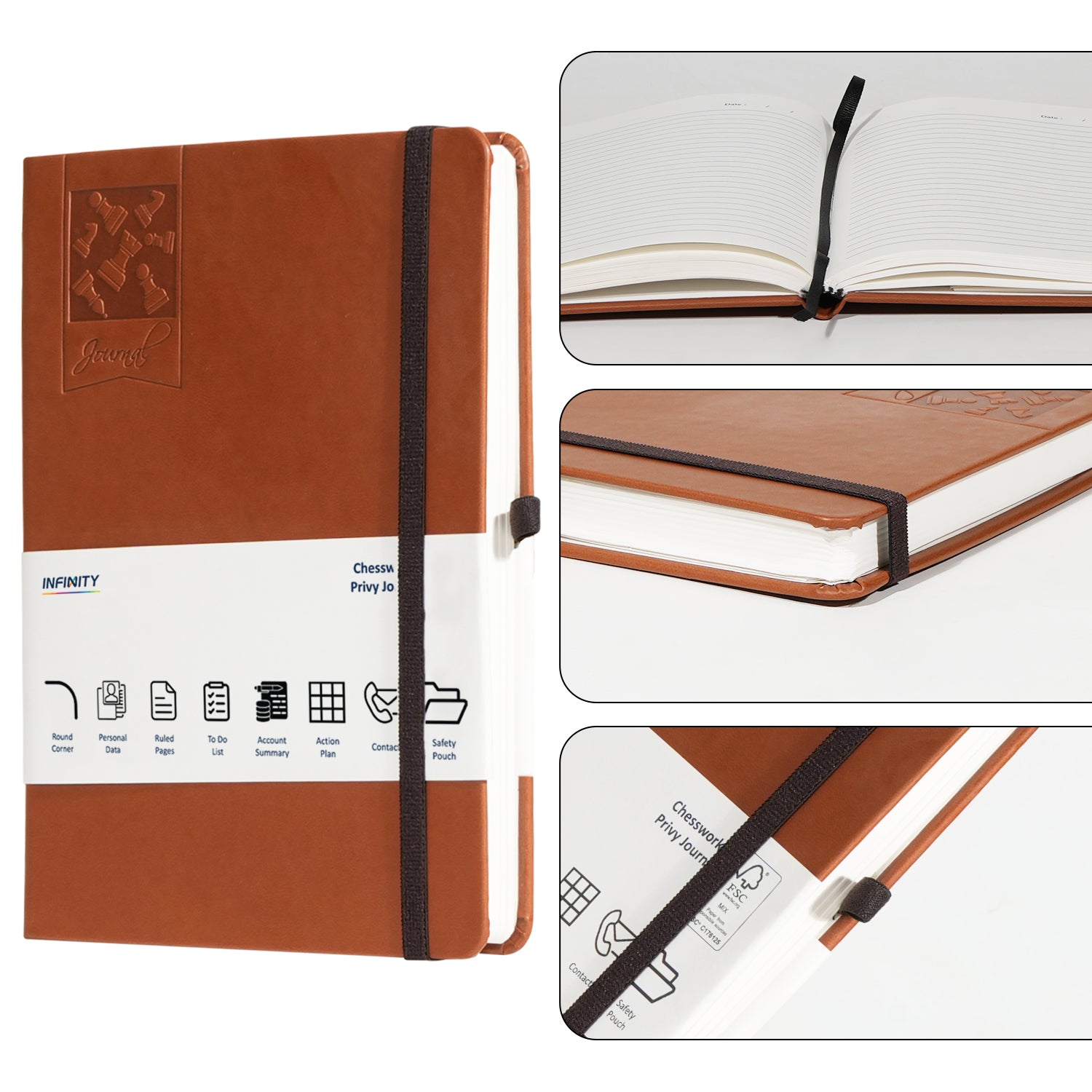 A5 Chess Works Privy Journal Notebooks, 256 Pages, Brown