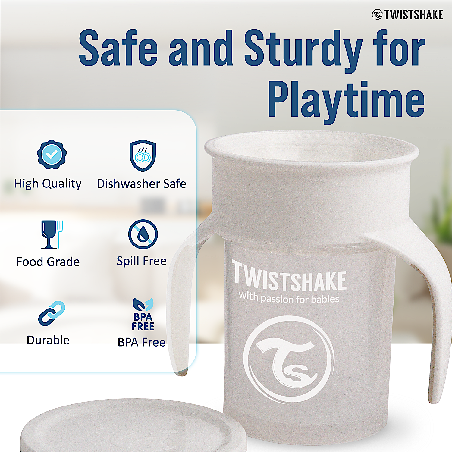 Twistshake 360 Sippy Cup 6+m Pastel Grey