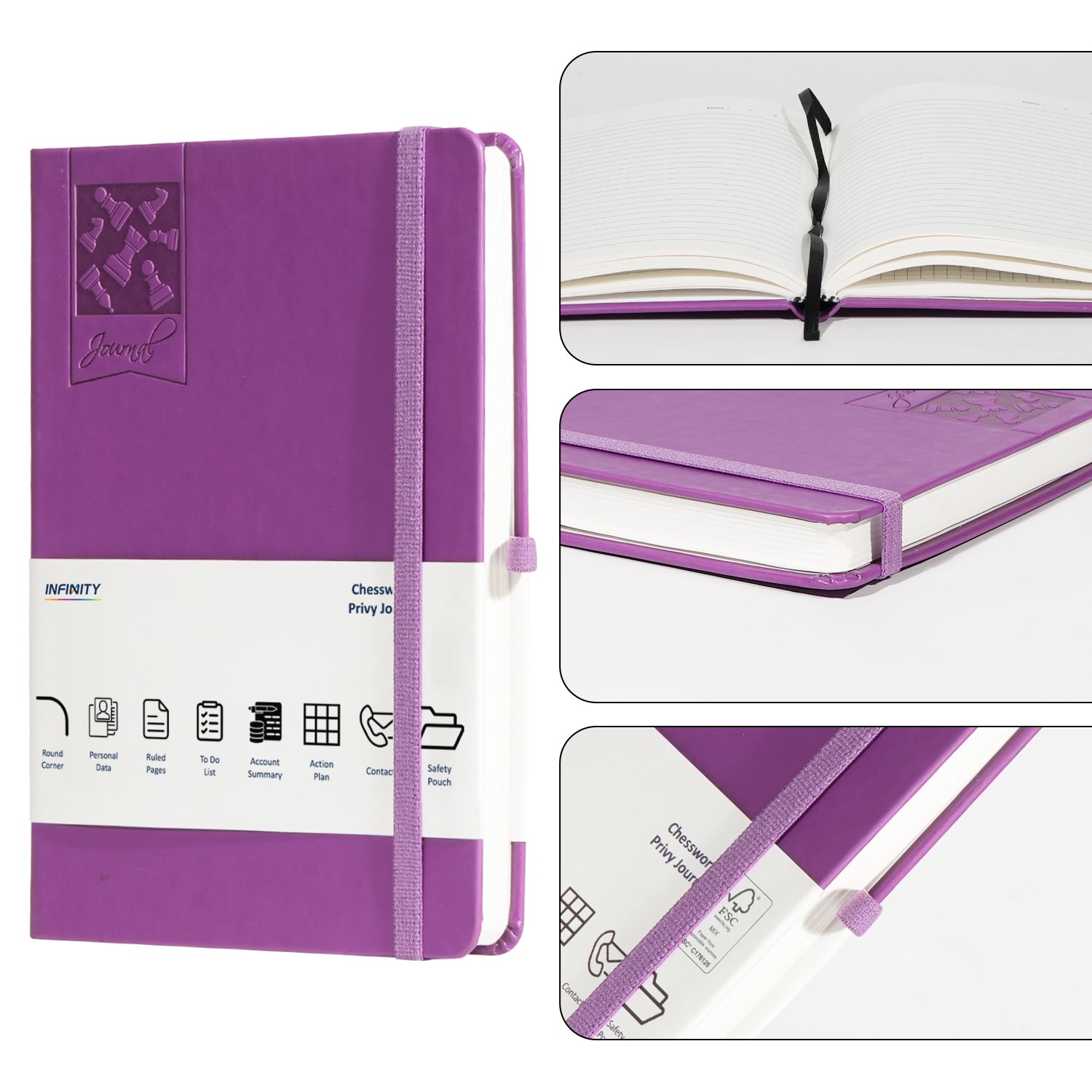 A5 Chess Works Privy Journal Notebooks, 256 Pages, Purple