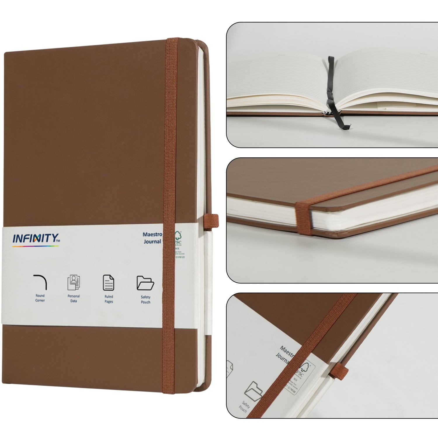 A5 Maestro Journal Notebook with Lined Pages, 160 Pages, Brown