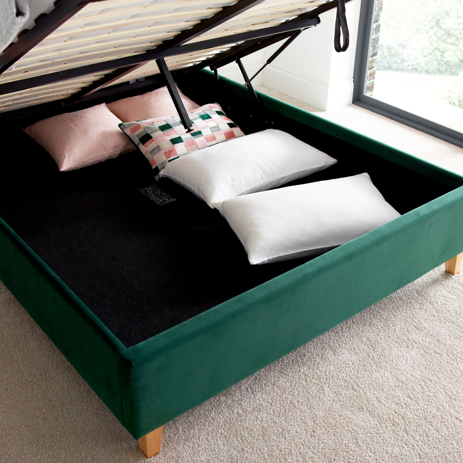 Kingham Green Velvet Ottoman Bed