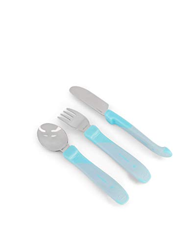 Twistshake Stainless Steel Baby Cutlery Set | Baby Spoon + Baby Fork + Baby Knife | BPA-Free Baby Weaning Cutlery Set | Learning Cutlery Set for Kids | 12 Months + | Pastel Blue