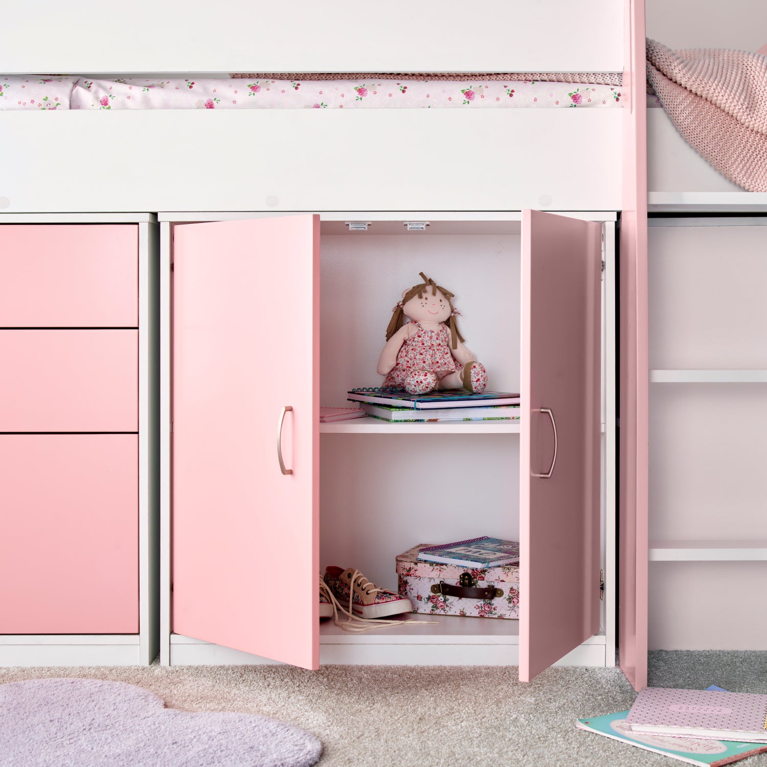 Lacy Pink Storage Mid Sleeper