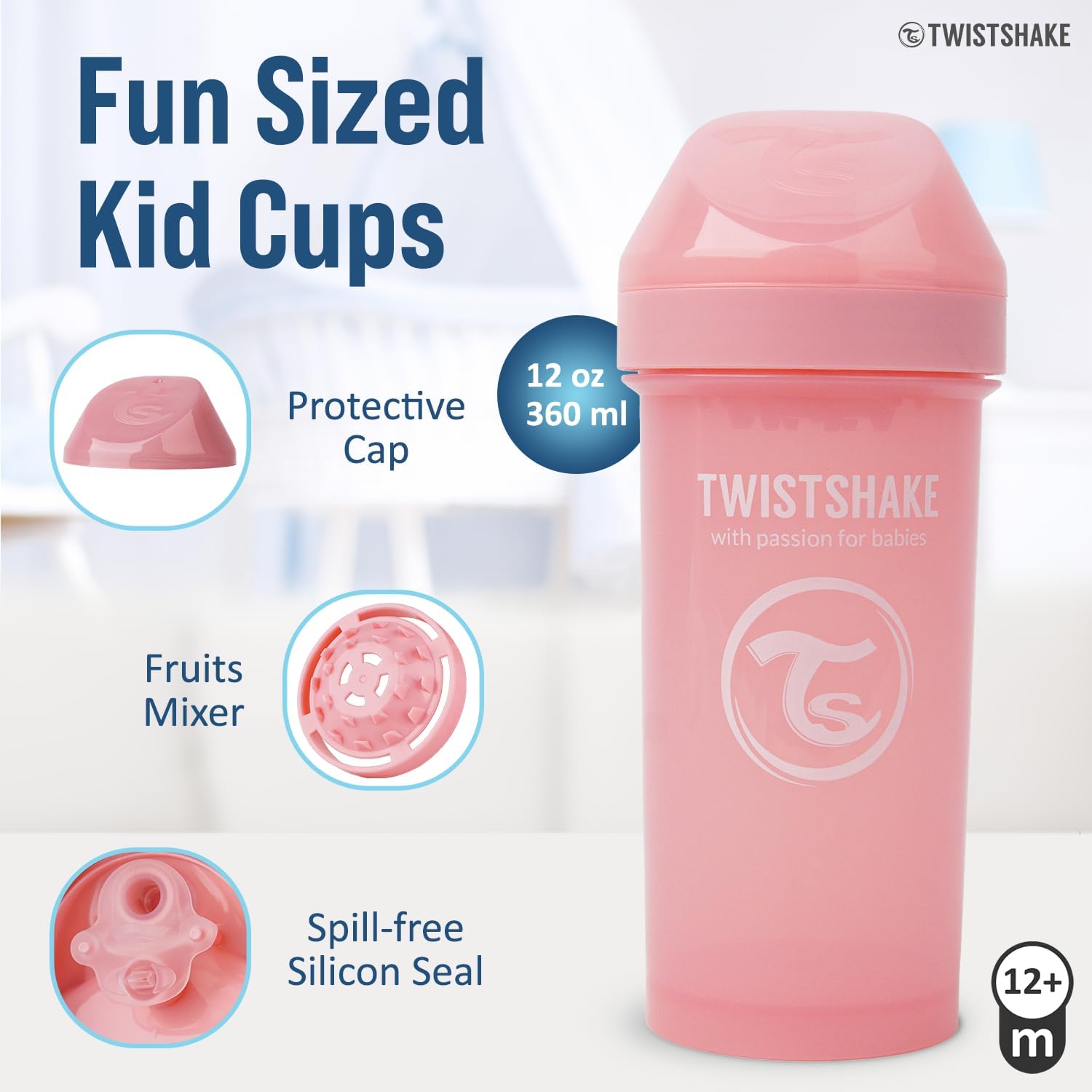 Twistshake Kid Cup 360ml 12+m Pastel Light Pink