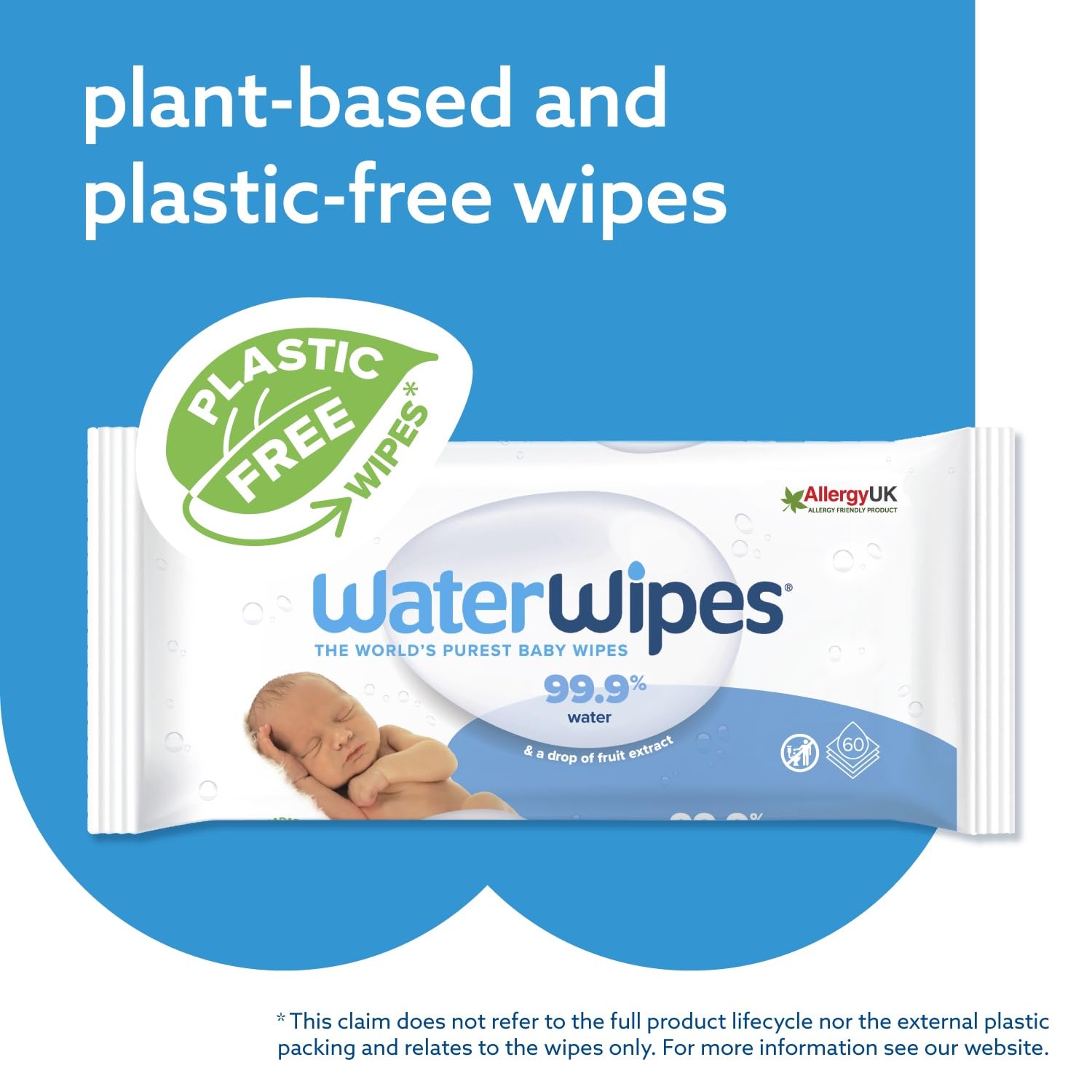 WaterWipes Plastic-Free Original Baby Wipes, 540 Count (9 packs), 99.9% Water Based Wipes, Unscented for Sensitive Skin