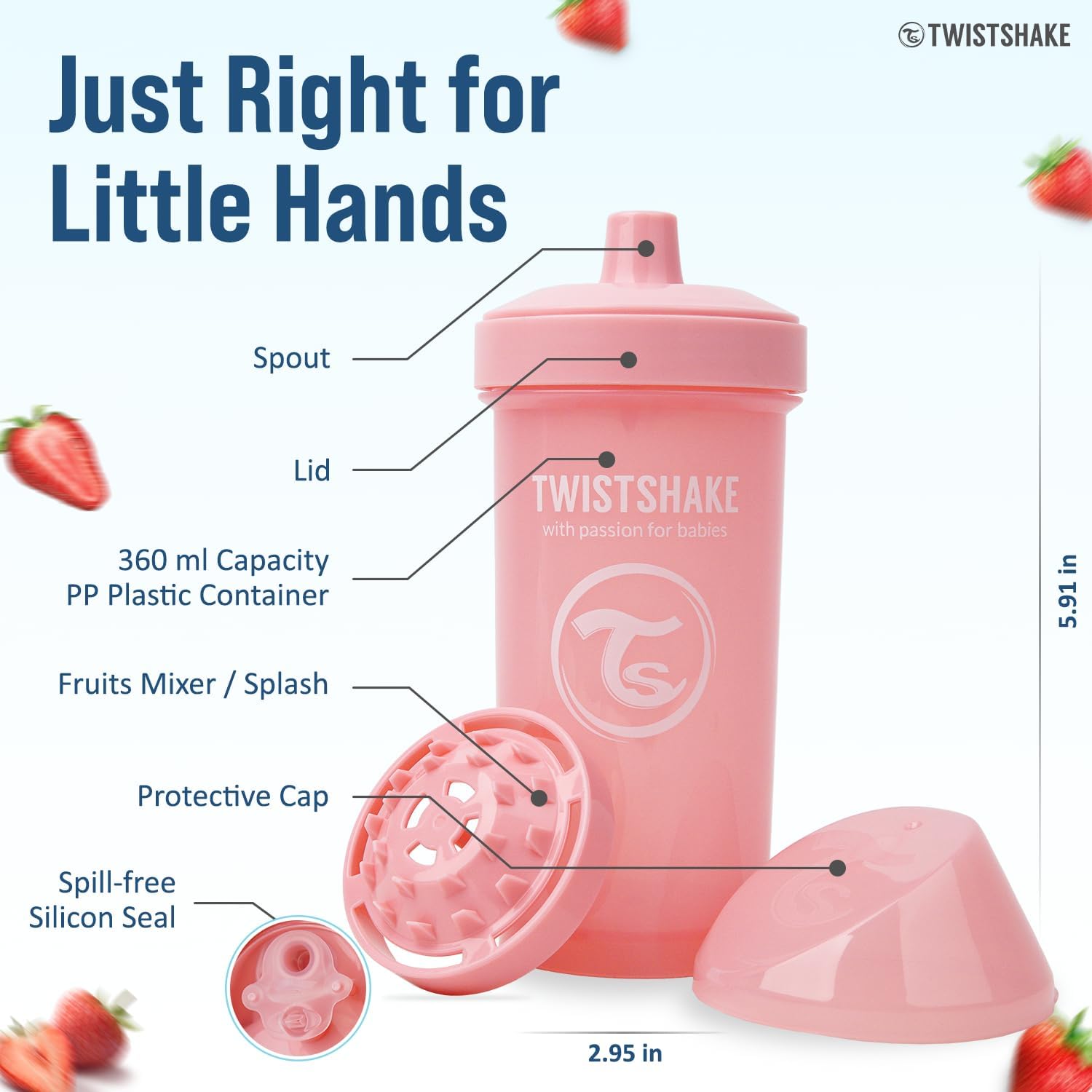 Twistshake Kid Cup 360ml 12+m Pastel Light Pink