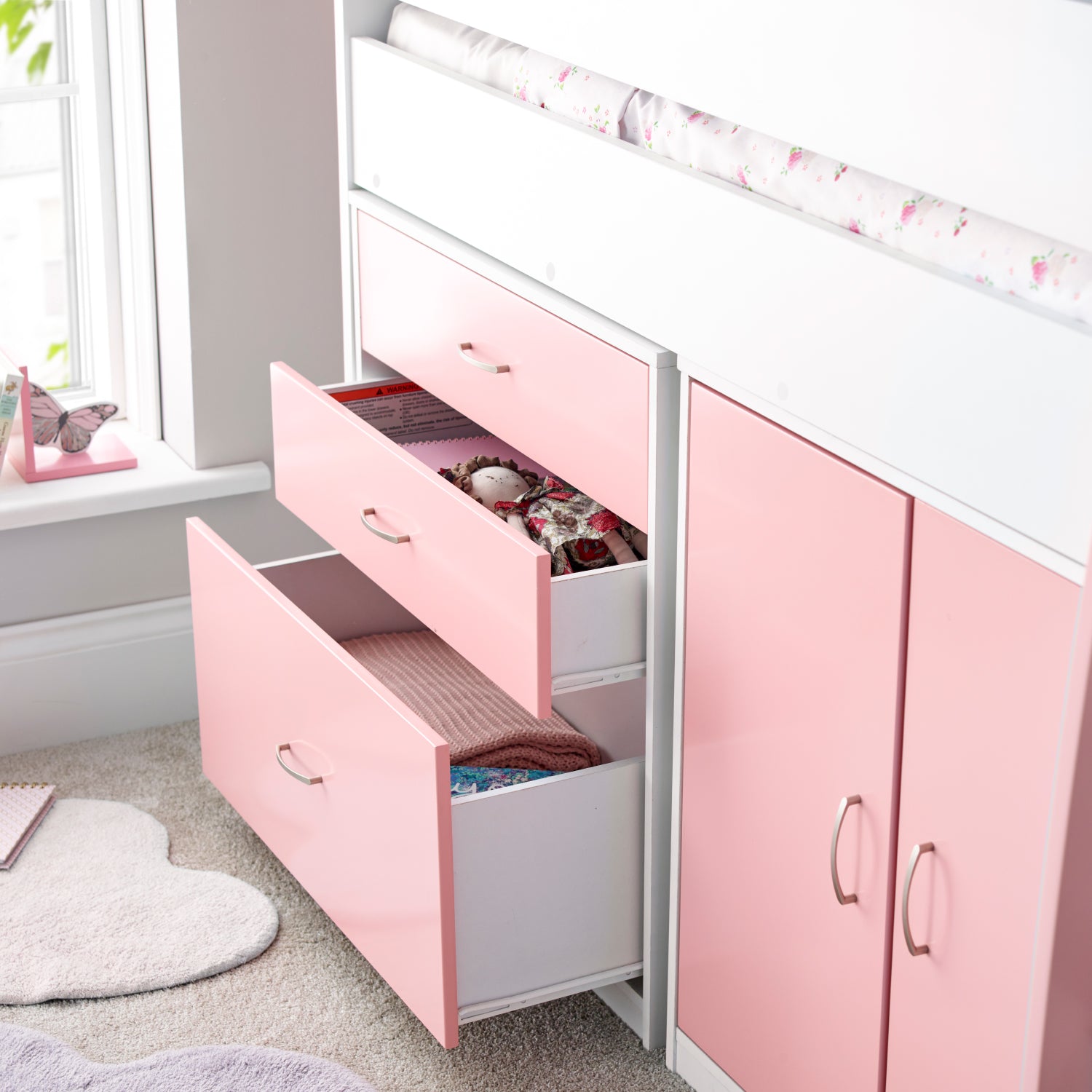 Lacy Pink Storage Mid Sleeper