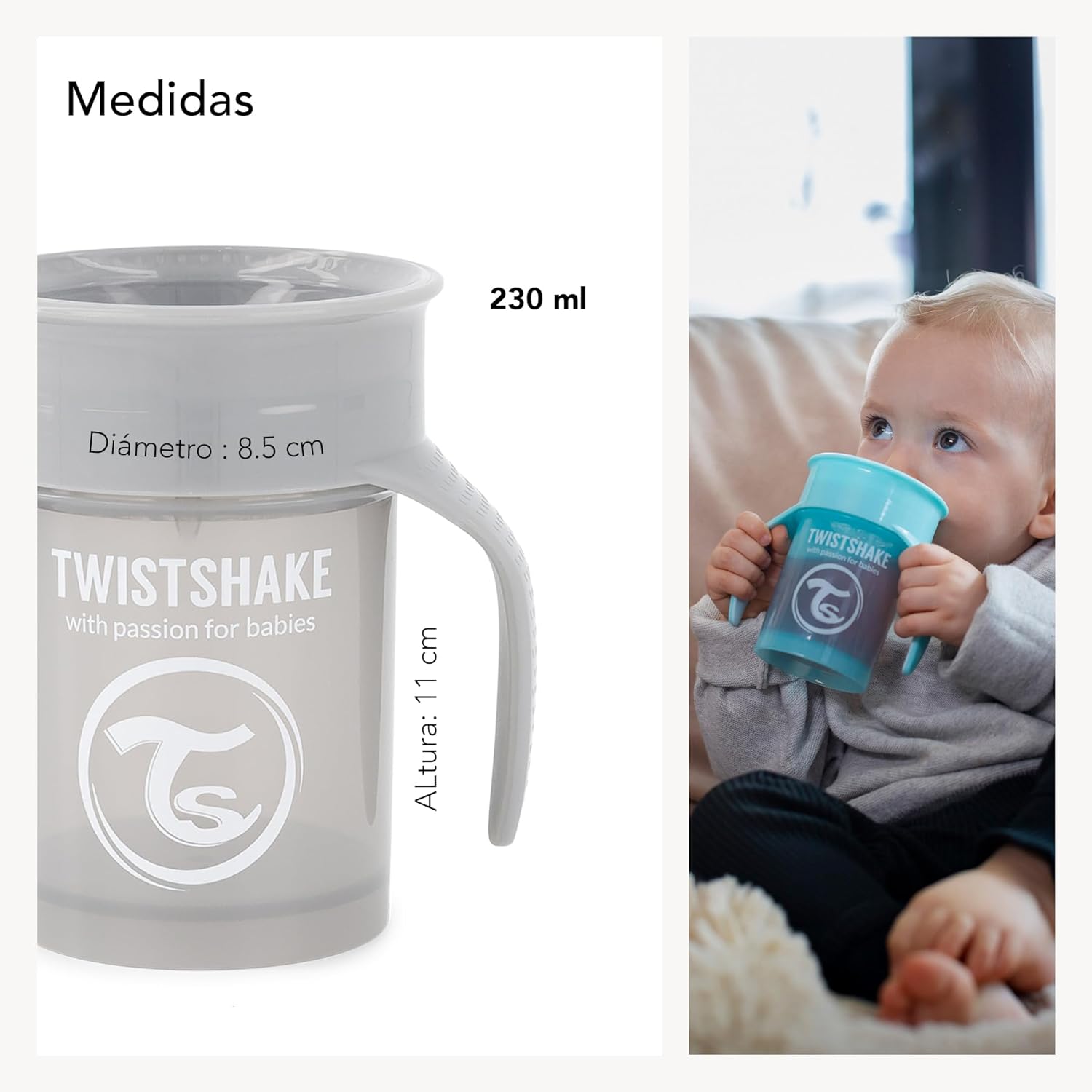 Twistshake 360 Sippy Cup 6+m White