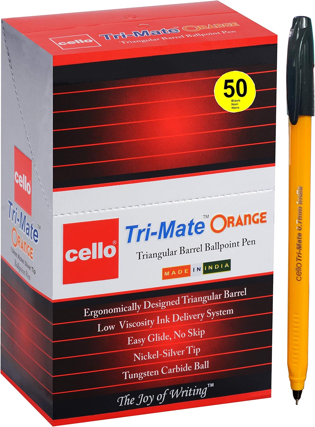 Cello Tri-Mate Orange Ballpoint Pens 0.7 mm, Pack Of 10