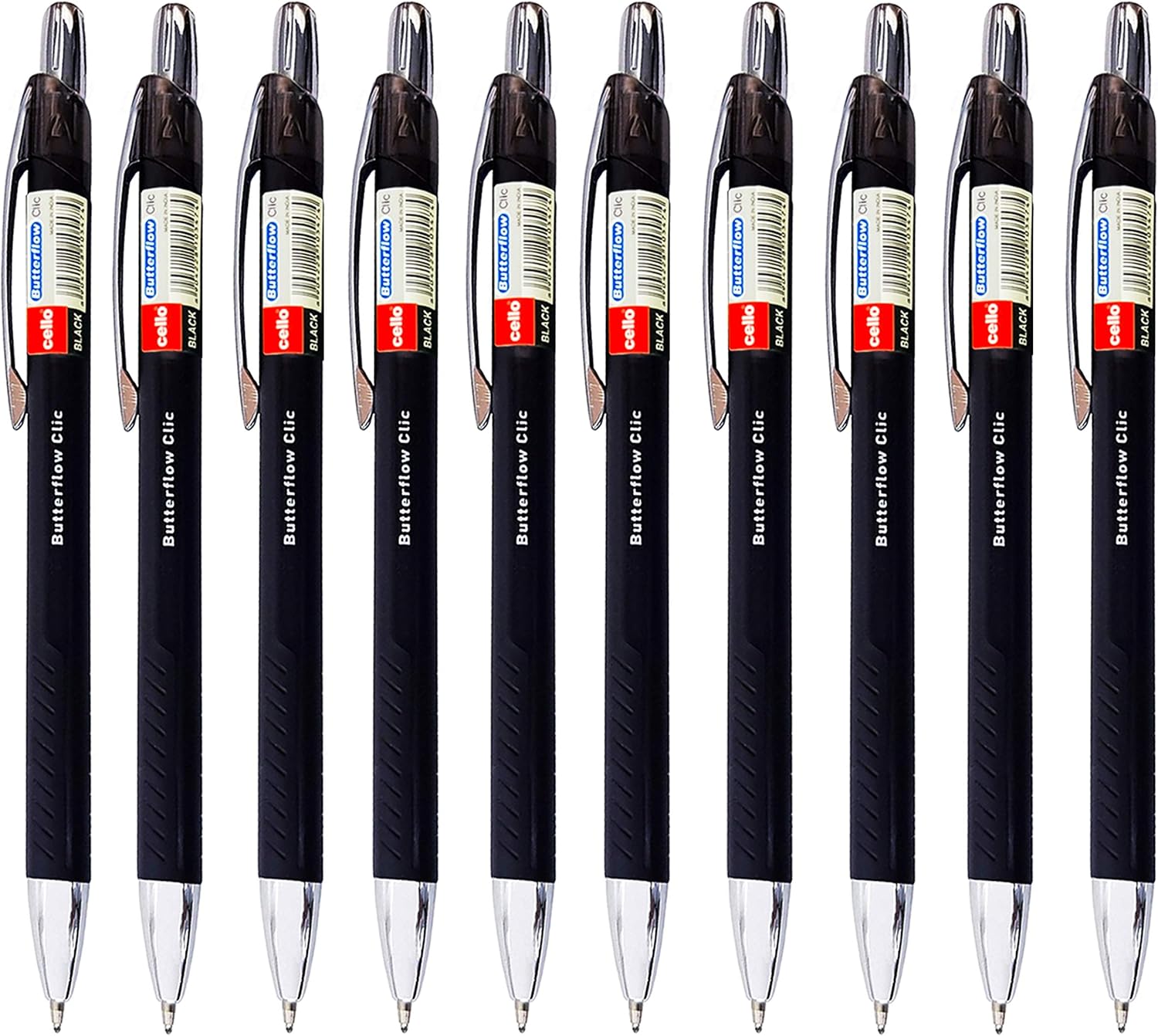 Cello Butterflow Clic Retractable Ball Pens, (0.8mm) Pack of 12