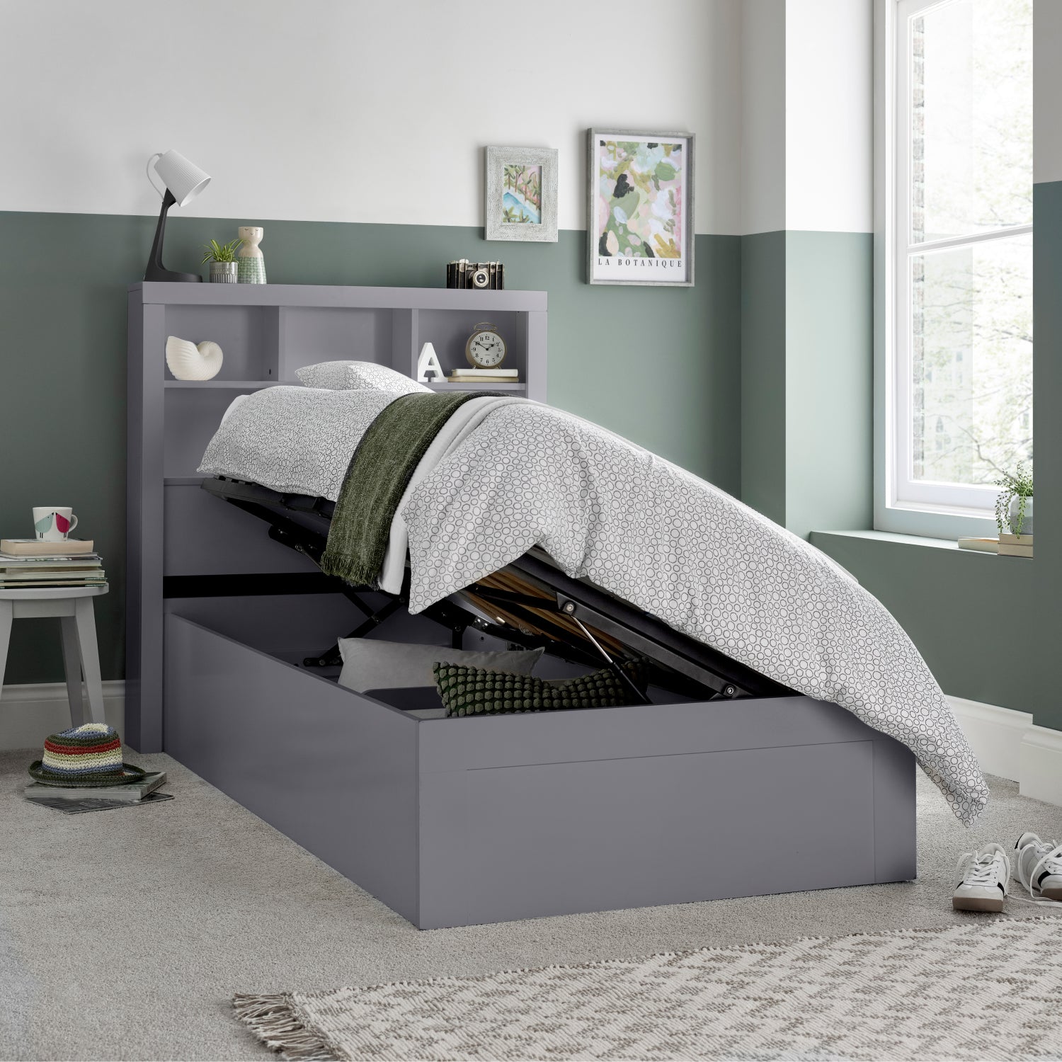 Oscar Grey Wooden Ottoman Storage Bed