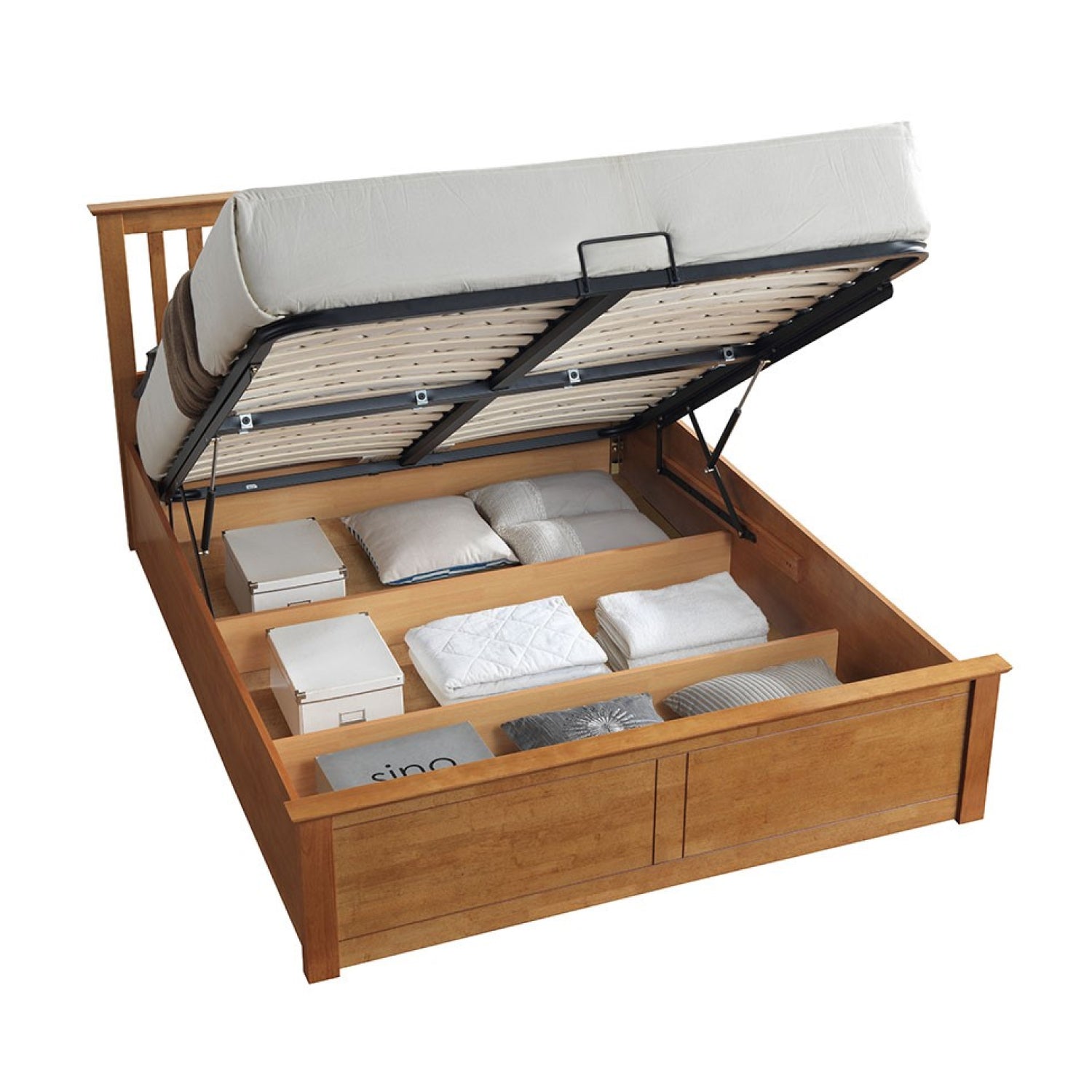 Malmo Oak Wooden Ottoman Bed