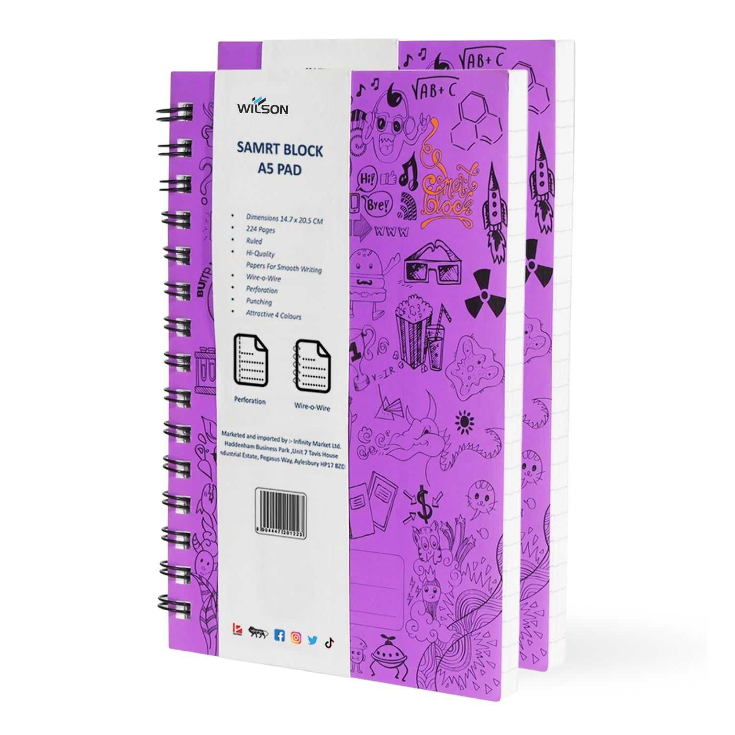 Wilson Lined Spiral Journal Notebook, 224 Pages, Purple, Pack of 2