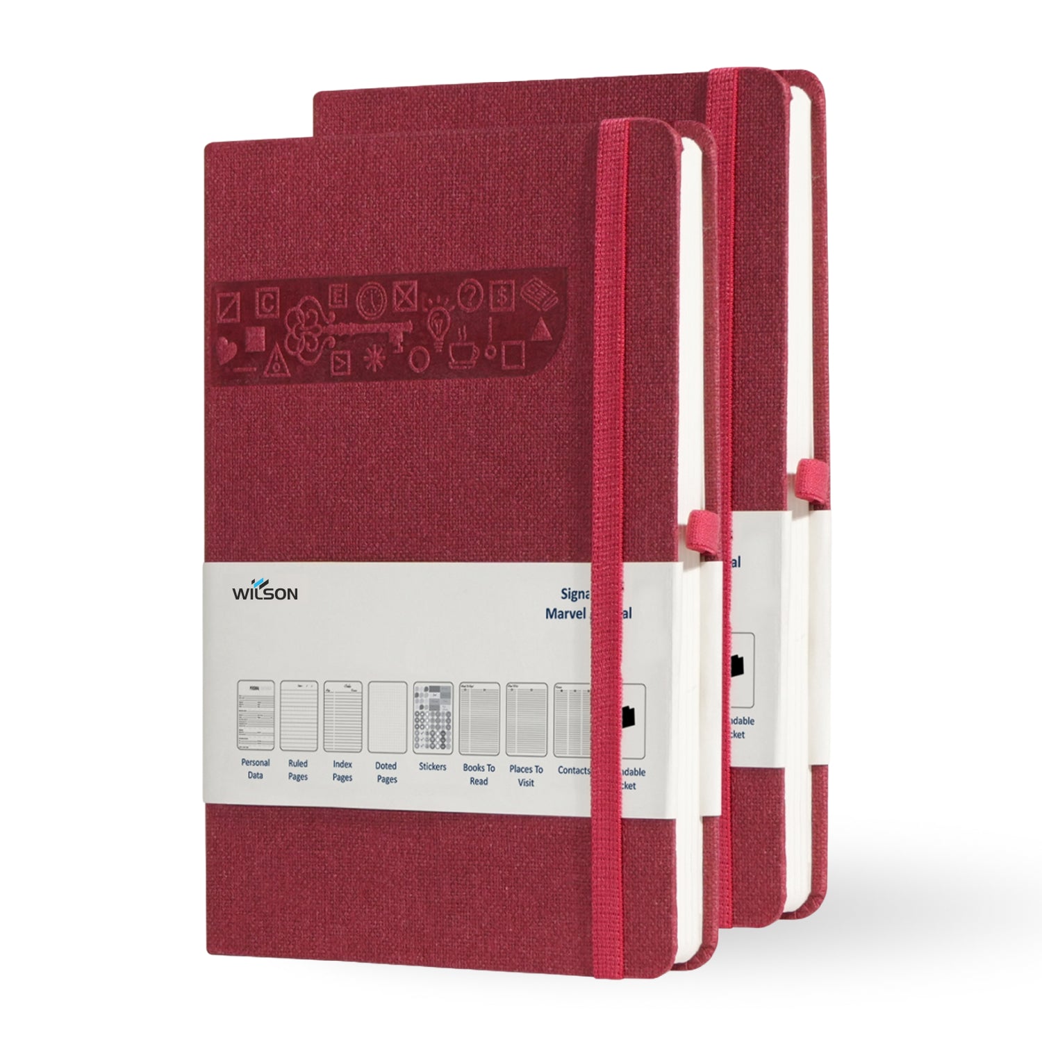 Wilson A5 Dotted Grid Journal Notebooks, 160 Pages, Burgundy, Pack of 2