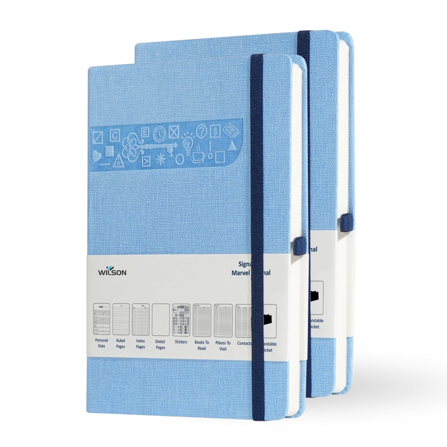 Wilson A5 Dotted Grid Journal Notebooks, 160 Pages, Sky Blue, Pack of 2