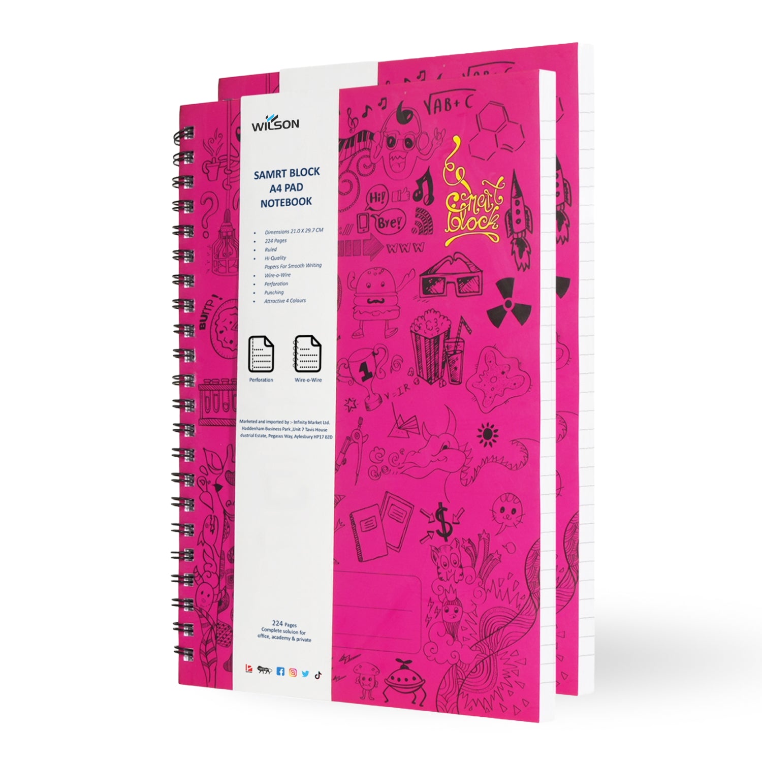 Wilson Lined Spiral Journal Notebook, 224 Pages, Magenta, Pack of 2