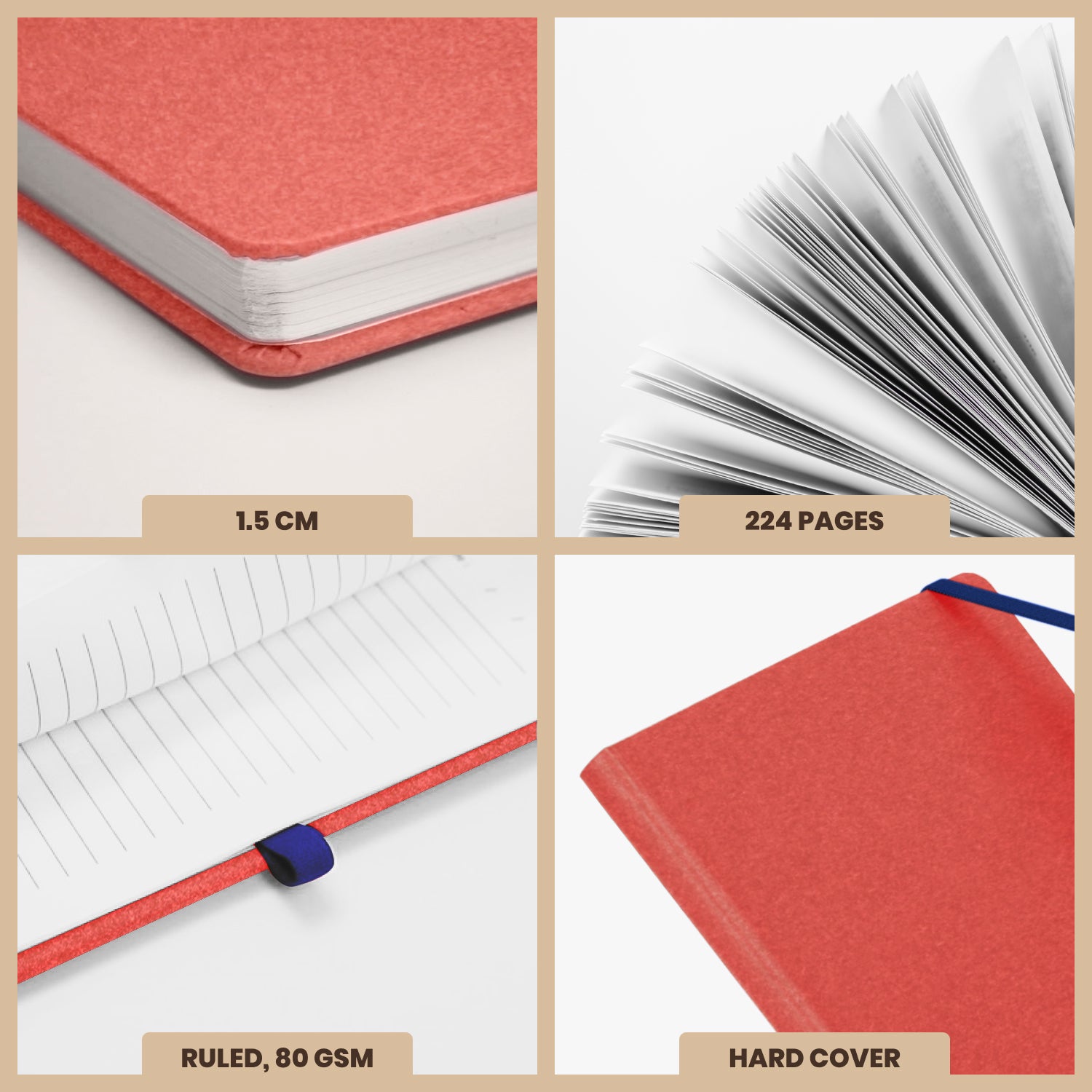 Wilson A5 Journal Notebook, 224 Pages, Red, Pack of 2