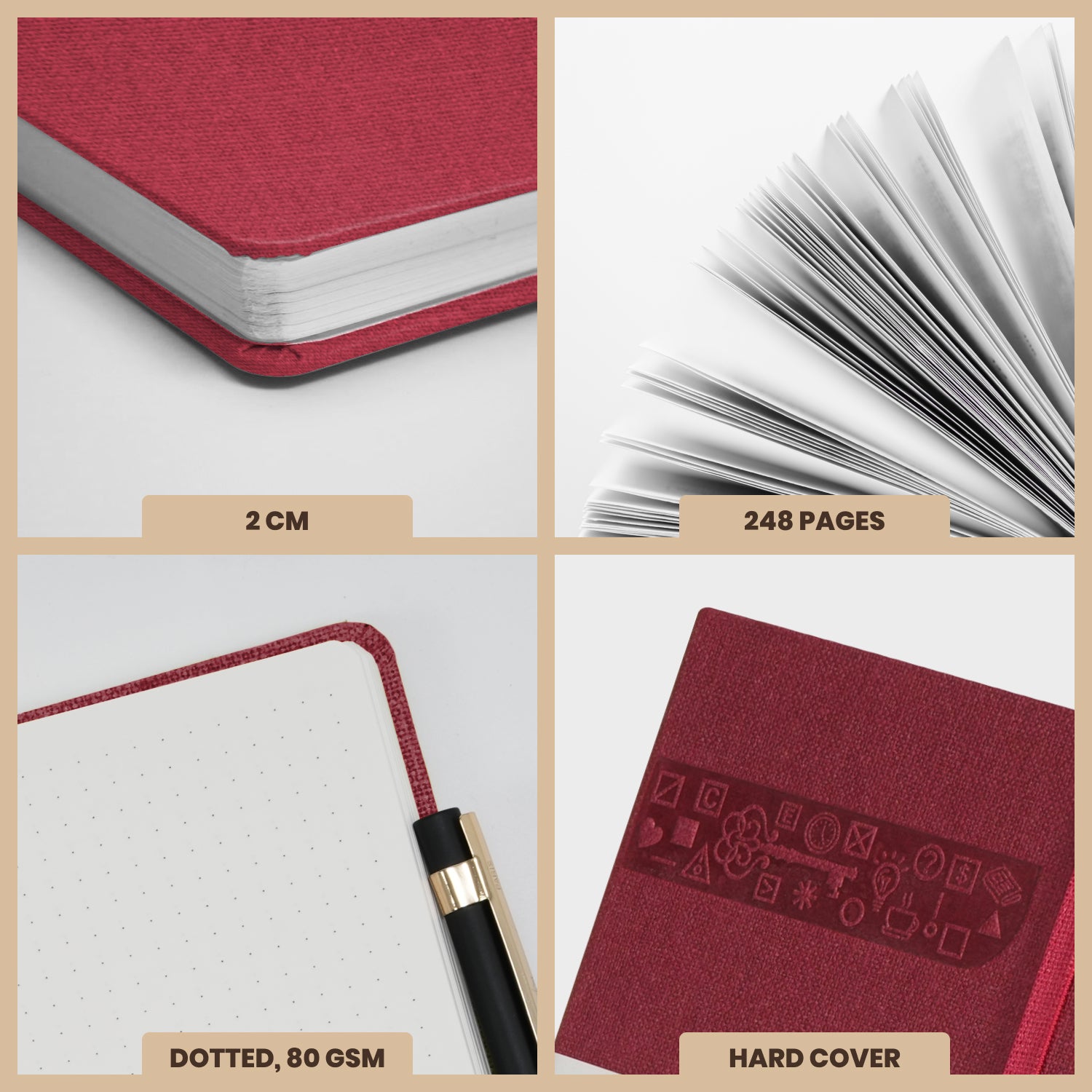 Wilson A5 Dotted Grid Journal Notebooks, 160 Pages, Burgundy, Pack of 2