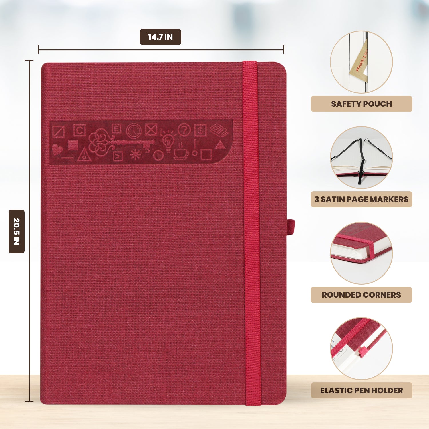 Wilson A5 Dotted Grid Journal Notebooks, 160 Pages, Burgundy, Pack of 2