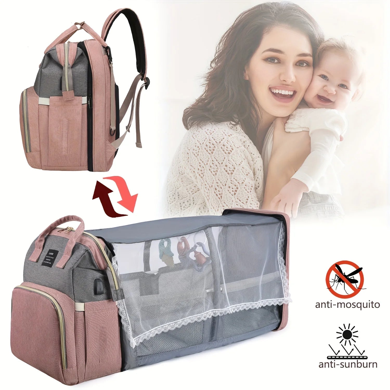 Lightweight Mommy Bag with Folding Crib | Large-Capacity Baby Backpack