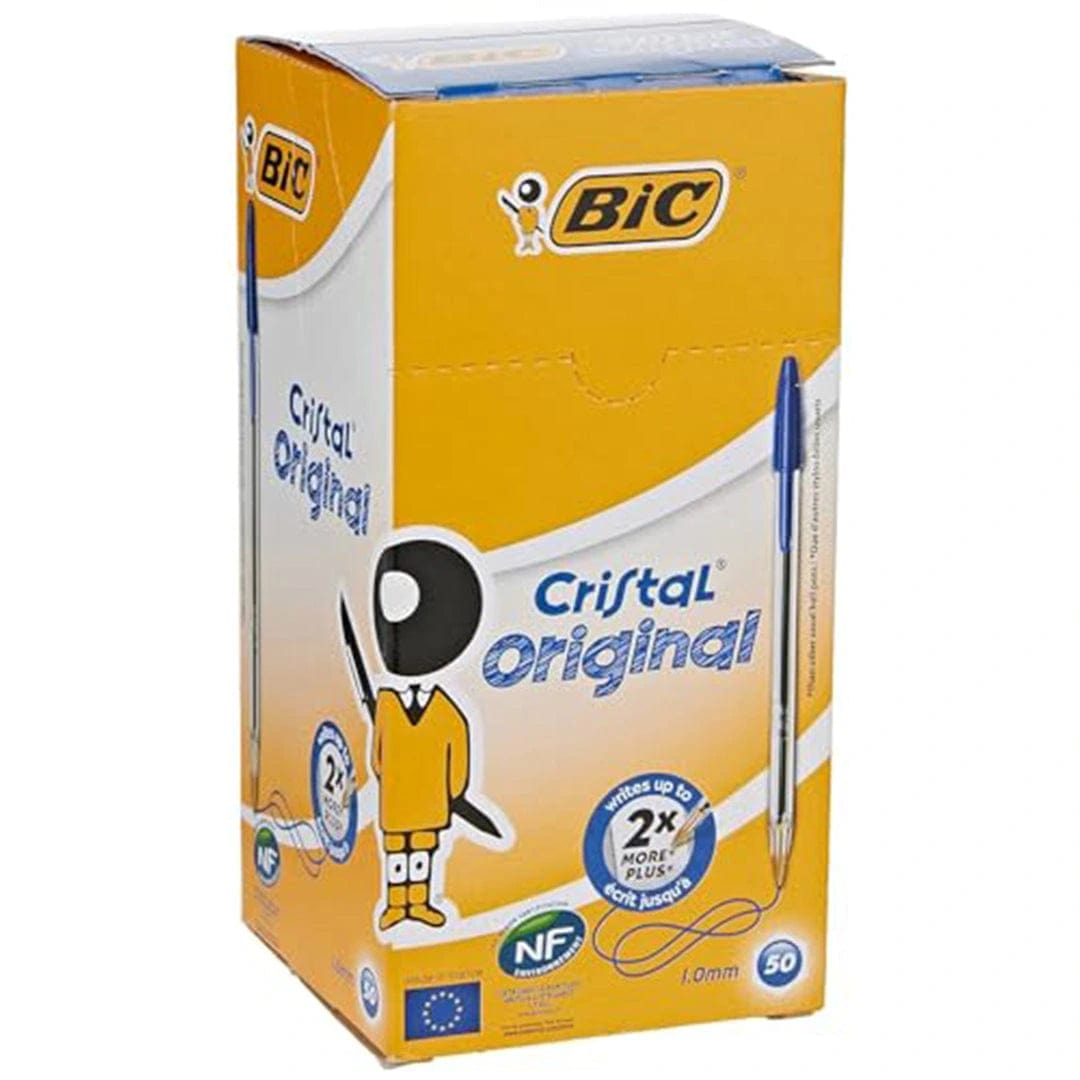 BIC Cristal Original Ballpoint Pens, Medium Point (1.0 mm), Blue, Box of 50 - Infinity Market