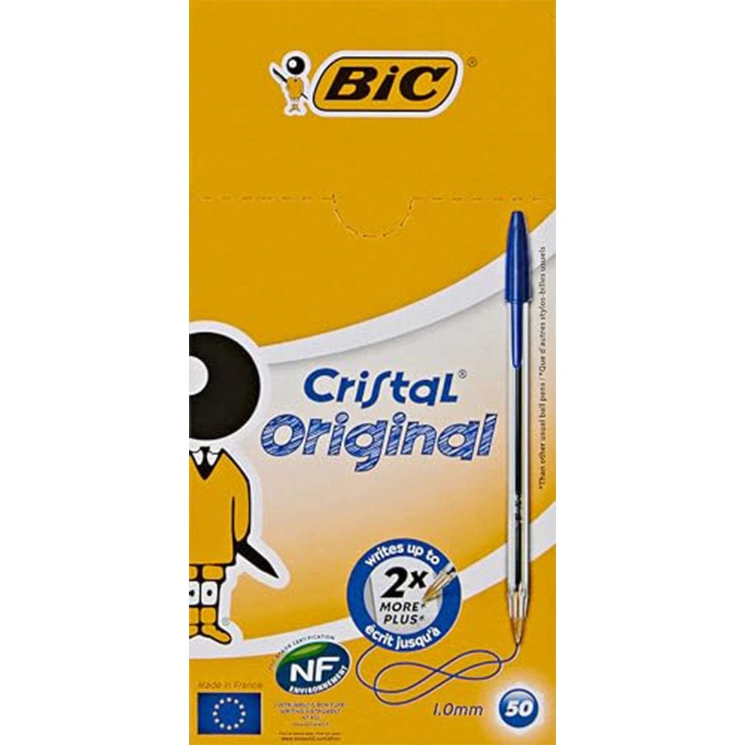 BIC Cristal Original Ballpoint Pens, Medium Point (1.0 mm), Blue, Box of 50 - Infinity Market