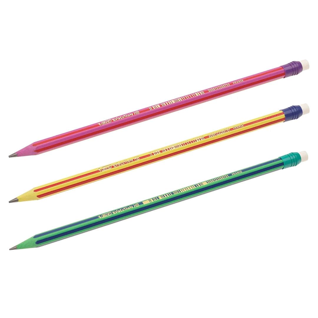 BIC Evolution 646 HB Pencil with Eraser Pack of 12 In Assorted Colours - Infinity Market