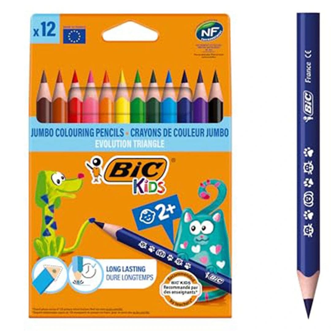 BIC Kids Evolution ECOlutions, Triangular Colouring Pencils, Ideal for School, Assorted Colours, Pack of 12 - Infinity Market