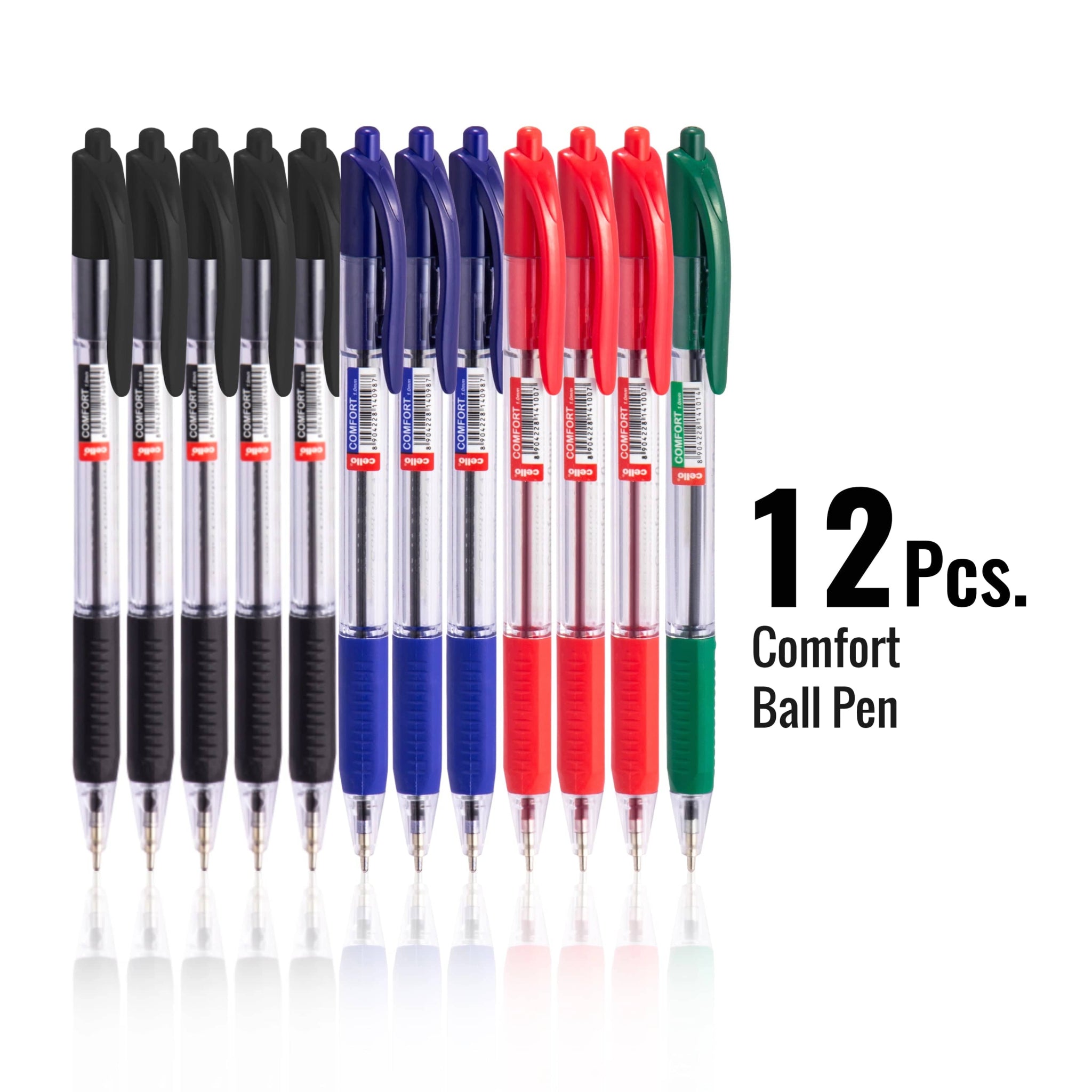 Cello Ballpoint Pen Extra Comfort, Medium Point (1.0MM) Multicolour Pen, Pack of 12 - Infinity Market