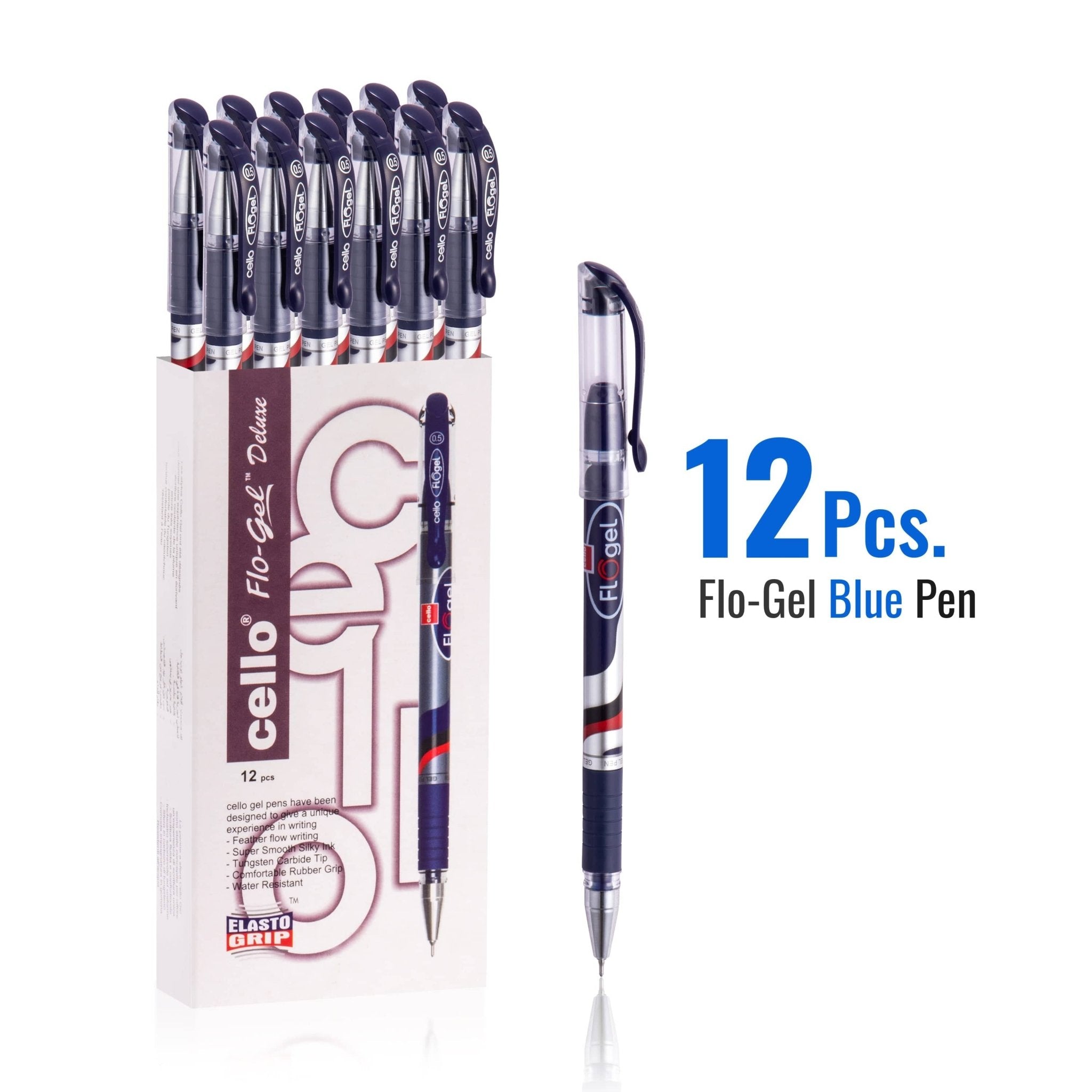 Cello Flo - Gel Ballpoint Black Gel Ink Pen 0.5mm, Pack of 12 - Infinity Market