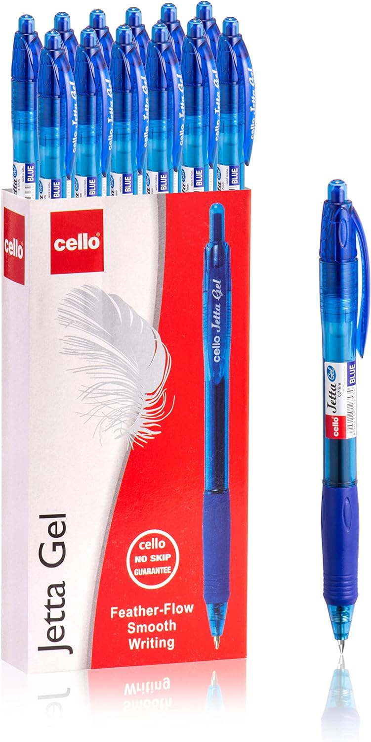 Cello Jetta Retractable Gel Pens (0.7mm) Blue, Pack of 12 - Infinity Market