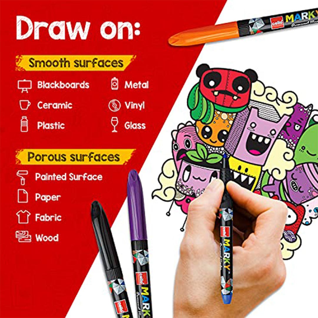 Cello Marky Permanent Marker Pens, Set of 8 Assorted Ink Color - Infinity Market
