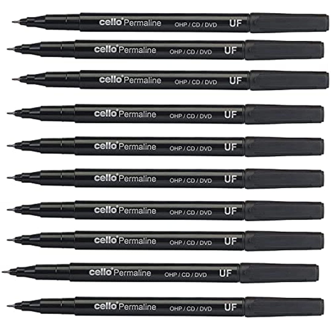 Cello Permaline Ultra Fine Tip CD DVD Permanent Marker Pack of 10, Black - Infinity Market