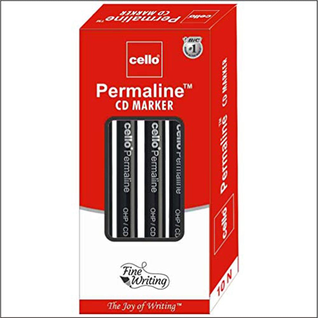 Cello Permaline Ultra Fine Tip CD DVD Permanent Marker Pack of 10, Black - Infinity Market