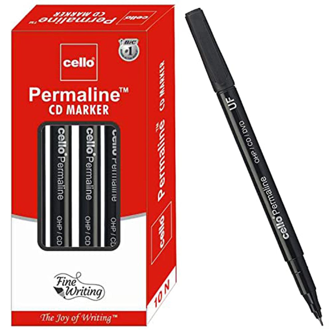 Cello Permaline Ultra Fine Tip CD DVD Permanent Marker Pack of 10, Black - Infinity Market