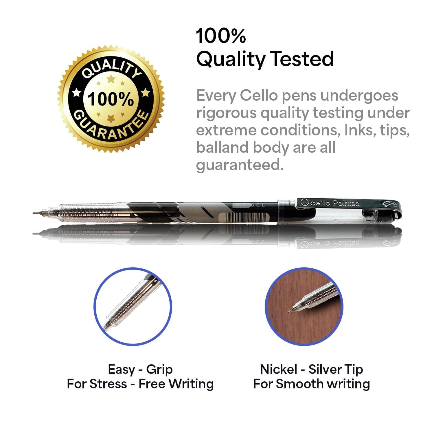 Cello Pointec Ballpoint Gel (0.5mm) Black Ink, Pack of 12 - Infinity Market