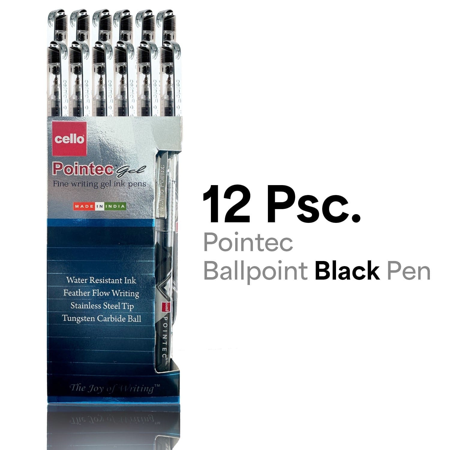 Cello Pointec Ballpoint Gel (0.5mm) Black Ink, Pack of 12 - Infinity Market