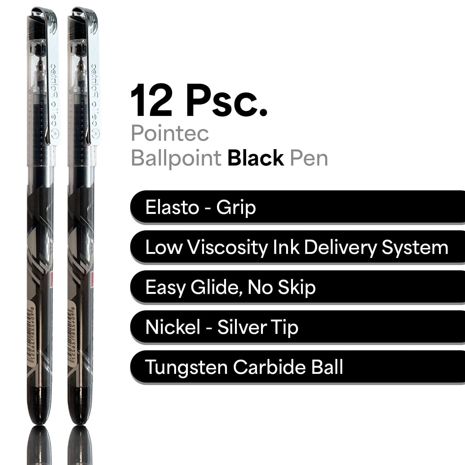 Cello Pointec Ballpoint Gel (0.5mm) Black Ink, Pack of 12 - Infinity Market