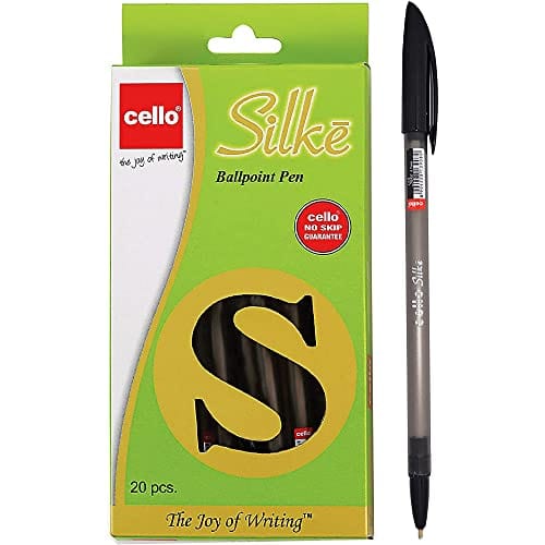 Cello Silke Black Pens Ballpoint Pen (0.7 mm) Black Ink Pen, Pack of 20 - Infinity Market