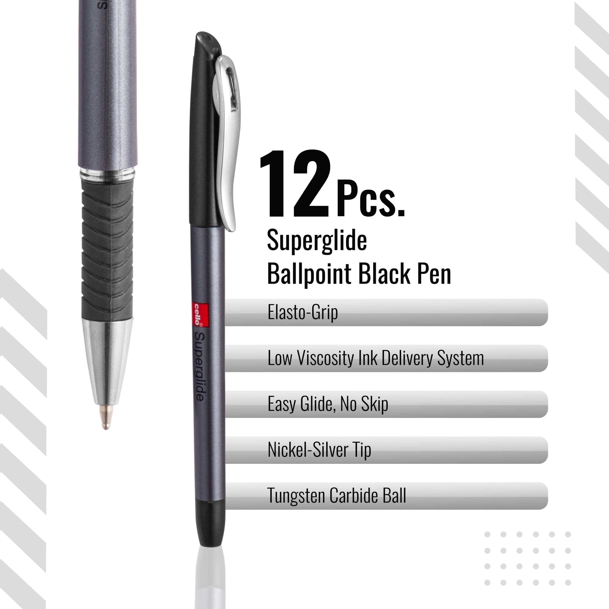 Cello Superglide Ballpoint Pen, Black Pack of 12 (1.0mm) - Infinity Market