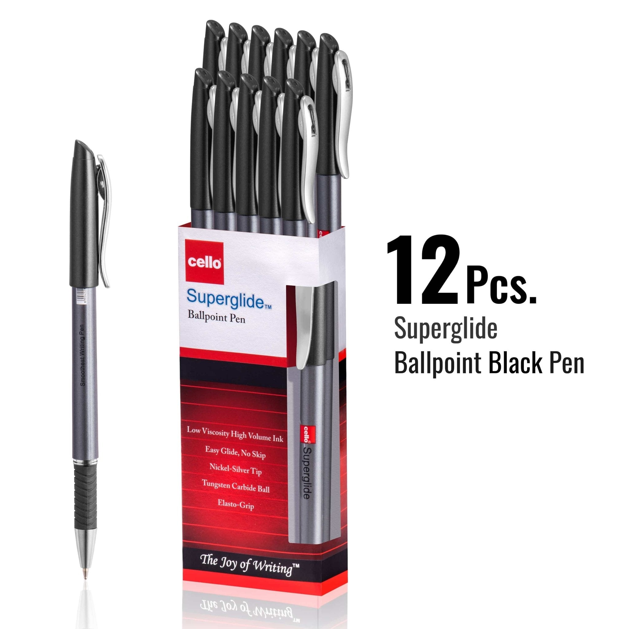 Cello Superglide Ballpoint Pen, Black Pack of 12 (1.0mm) - Infinity Market