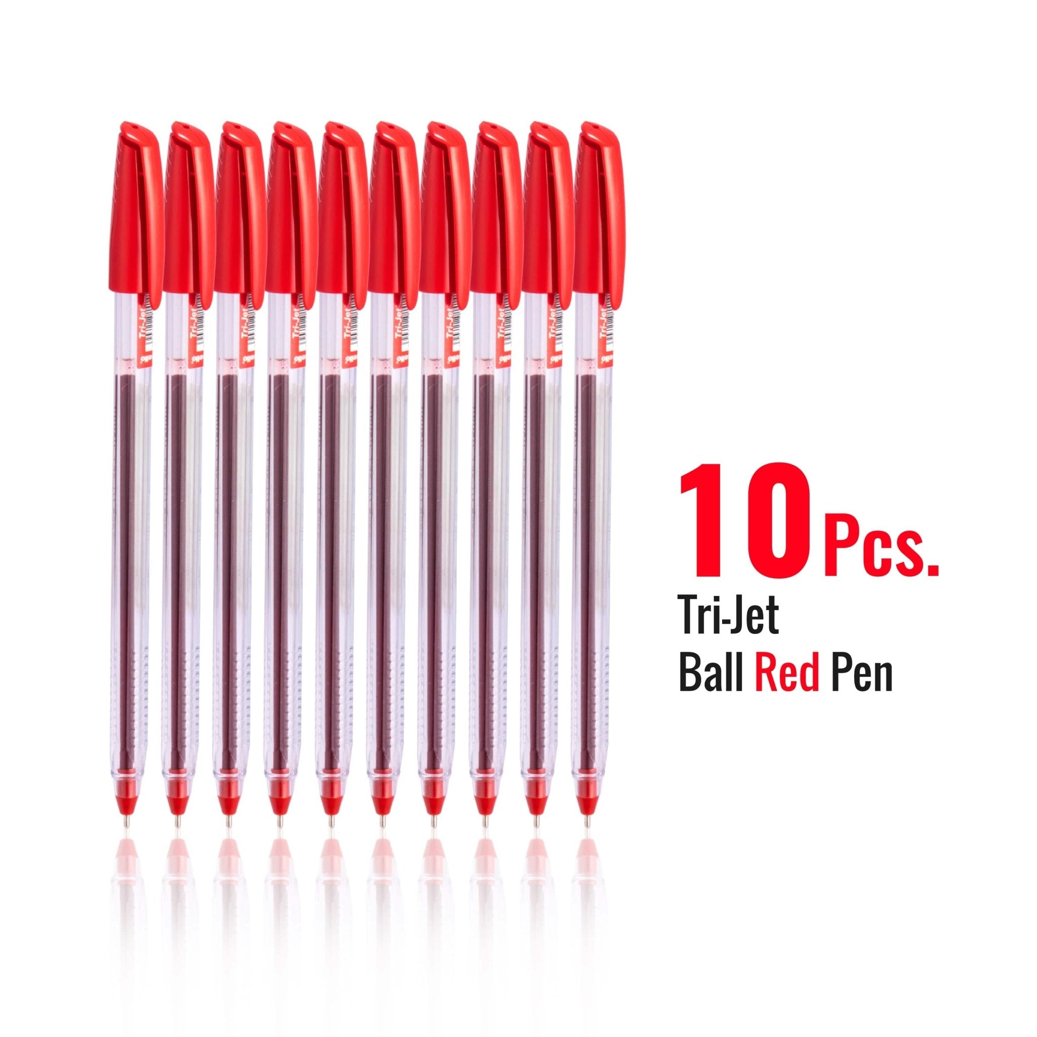 Cello Tri - Jet Ballpoint Pens Extra Grip Biros 1.0 mm, Red Pens, Pack Of 10 - Infinity Market