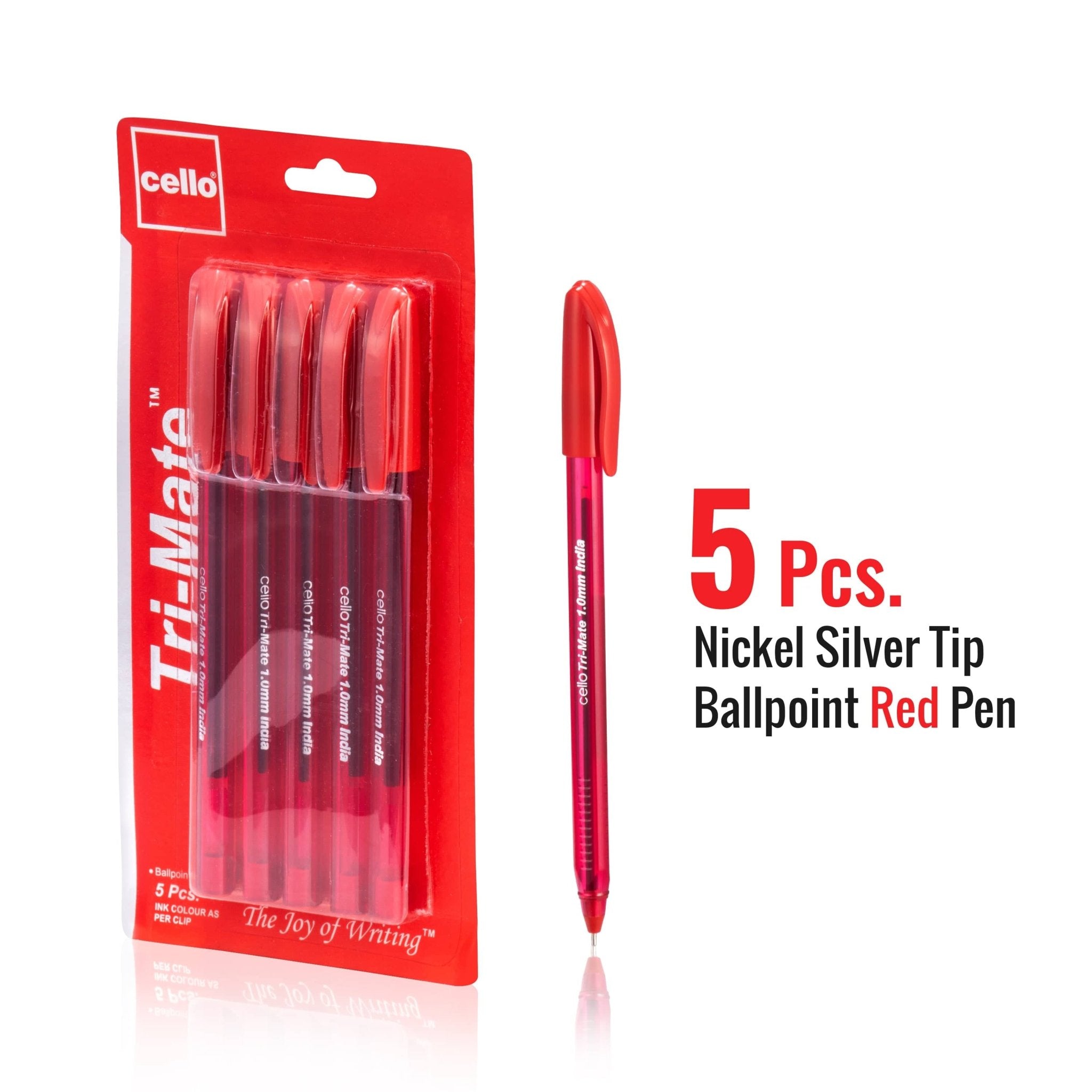 Cello Tri - Mate Ballpoint Pens, 1.0mm Pack of 5 (Red) - Infinity Market