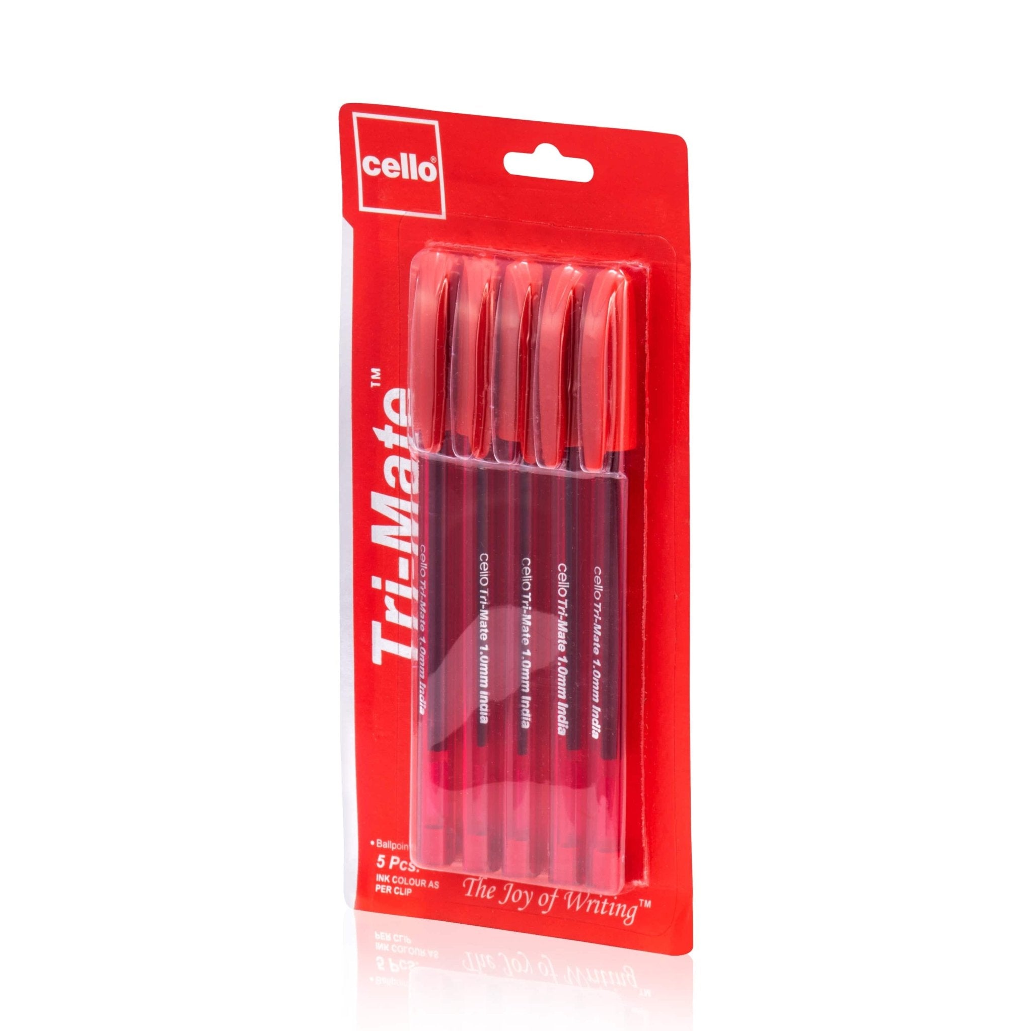 Cello Tri - Mate Ballpoint Pens, 1.0mm Pack of 5 (Red) - Infinity Market