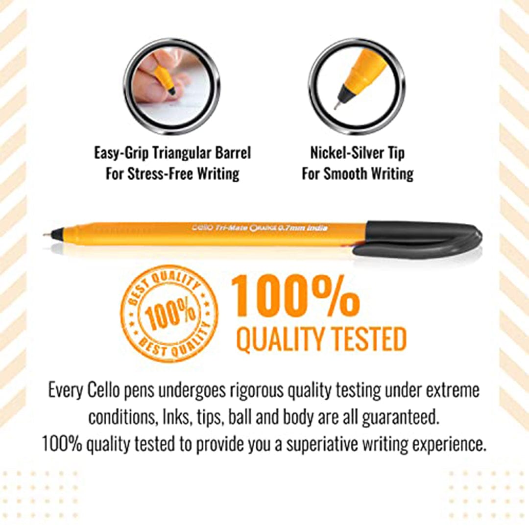 Cello Tri - Mate Orange Ballpoint Pens 0.7 mm, Black Ink Pens, Pack Of 10 - Infinity Market